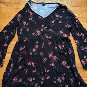 Torrid Womens Black Blue Pink Long Sleeve Jersey Floral Skater Mini Dress Size 3